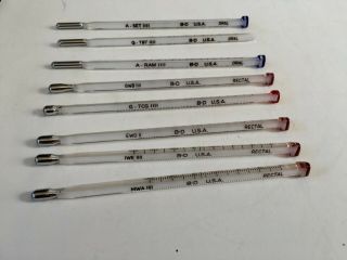 8 Vintage Glass Oral Rectal Fever B - D Thermometers W Doctor 