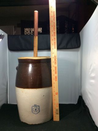 Antique Mccoy Stoneware Crock Butter Churn Wood Lid And Dasher
