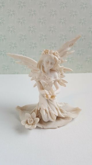 Dreamy Ceramic White Fairy Figurine Set Of Two - Moon Fairy And Butterfly Fairy