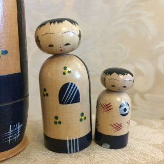 Vintage Kokeshi Wooden Nesting Doll Set of 3. 3