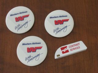 Western Airlines 3 Pin Back Buttons,  Paper Magicutter