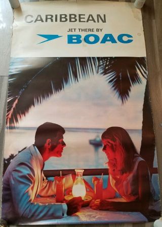 Boac Travel Poster Caribbean 1962 40x25 British Airways