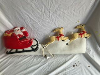 Vintage Union Santa Sleigh Reindeer Blow Mold Christmas Lighted Decoration