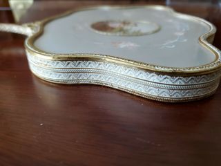 Antique Gold Gilt Hand Mirror & Powder or Jewelry Case w/ Painted Oval Inserts 5
