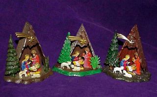 Three (3) Vintage Japan 3.  50 " Mini Plastic Nativity Scenes
