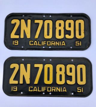 1951 California License Plate Pair Ca 51 52 53 54 55 Dmv Yom Tags Plates