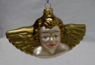 Waterford Company Angel Head W/ Gold Wings Christmas Ornament - 3 - 1/2 " - No Box