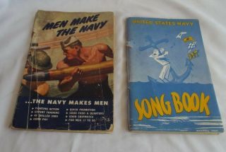 Vintage 1942 Wwii Men Make The Navy Us Navy Recruitment Booklet & 1945 Song Book