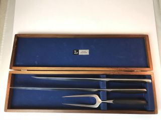 Vtg Lauffer Stainless Germany 3 Pc Carving Knife Set Bakelite Handles Teak Box