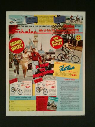 1966 Schwinn Sting Ray Fast Back Bicycles Disneyland Disney Vintage Bike Art Ad