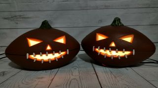 2 Halloween Football Shaped Pumpkin Jack - O - Lantern Foam Light Up Decor 11 " X7 "