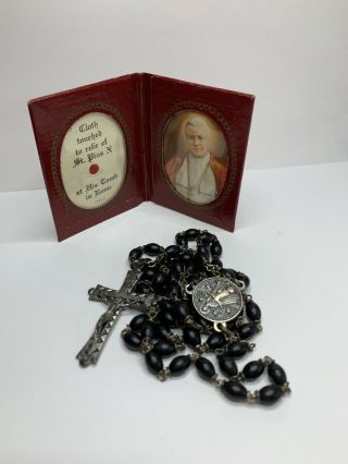 † Blessed Nun Owned Relic Vintage " Pope Pius X " Travel Pocket Shrine †