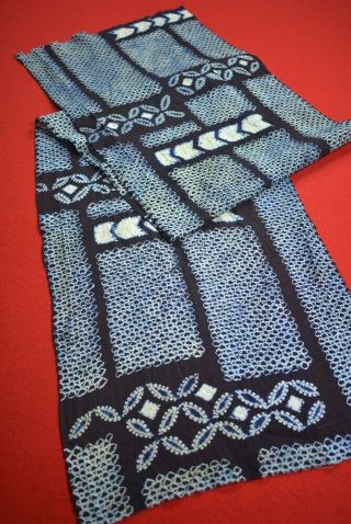 Yt95/65 Vintage Japanese Fabric Cotton Antique Boro Indigo Blue Shibori 55.  5 "