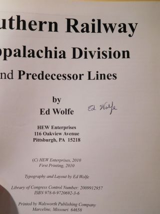 Southern Railway Appalachia Division by Ed Wolfe 2010 Hard Cover SIGNED 2