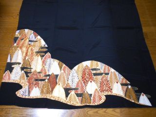 @@vintage/japanese Tomesode Kimono Silk Fabric/ Trees,  Embroidery P301