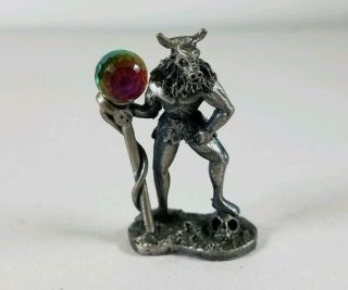 The Minotaur Wapa Uk Pewter Miniature Figurine Rainbow Crystal Foot On Skull Euc