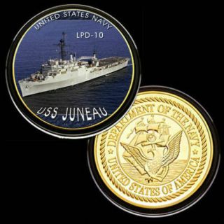 U.  S.  United States Navy | Uss Juneau Lpd - 10 | Gold Plated Challenge Coin