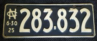 1925 North Carolina License Plate - Expired June 30,  1925 - And
