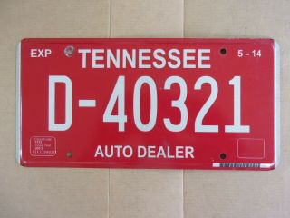 2014 Tennessee Auto Dealer License Plate D - 40321