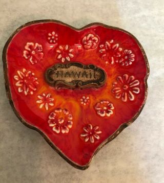 Vintage Treasure - Craft Hawaiian Pottery Trinket Dish Bowl Maui Hawaii Red Heart