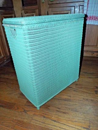 Vintage Whitney Wicker Clothes Hamper Green Mid 1950 