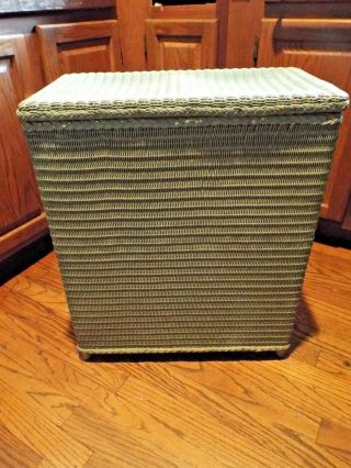 Vintage Whitney Wicker Clothes Hamper GREEN Mid 1950 ' s 5