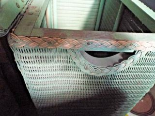 Vintage Whitney Wicker Clothes Hamper GREEN Mid 1950 ' s 6