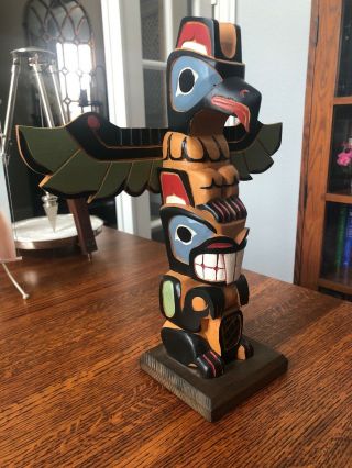 Vintage Native American Hand Carved Hand Painted Totem Pole By M.  Point 10