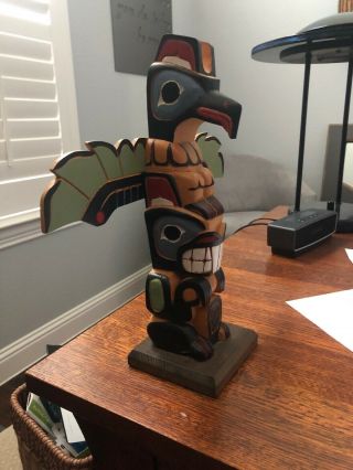 Vintage Native American Hand Carved Hand Painted Totem Pole By M.  Point