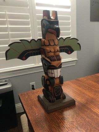 Vintage Native American Hand Carved Hand Painted Totem Pole By M.  Point 2