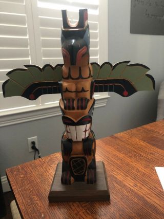 Vintage Native American Hand Carved Hand Painted Totem Pole By M.  Point 3