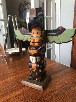 Vintage Native American Hand Carved Hand Painted Totem Pole By M.  Point 8