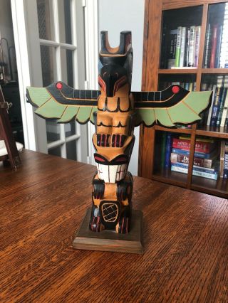 Vintage Native American Hand Carved Hand Painted Totem Pole By M.  Point 9