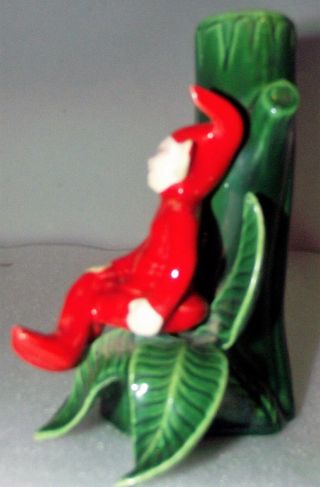 Vintage Treasure Craft Red PIXIE ELF Sitting on Leaf w/ Green Tree Vase 3