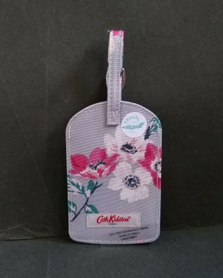 Cath Kidston Small Anemone Bouquet Grey Polyester Luggage Tag Holiday Bag Bnwt