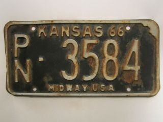 License Plate Car Tag 1966 Kansas Pn 3584 [z288]