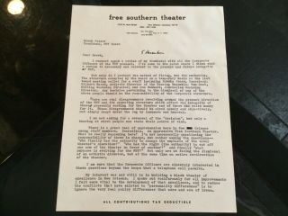 Southern Theater 1969 Co - Founder Gilbert Moses Letter Regrading Termination