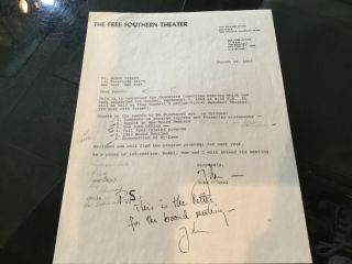 John O’neal Black Activist 1969 Hand Signed Letter Southern Theater