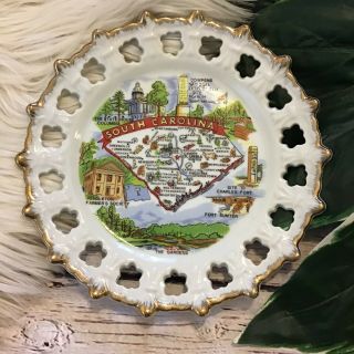 South Carolina Souvenir Map Plate Decorative 8 Inch