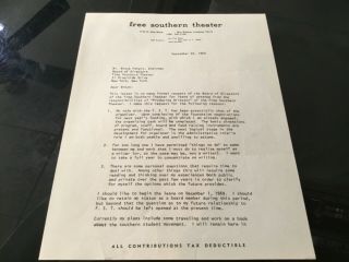 John O’neal Black Activist 1969 Signed Resignation Letter Southern Theater