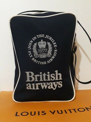 Rare Queens Jubilee Vintage British Airways Travel Shoulder Bag Blue Canvas 1977