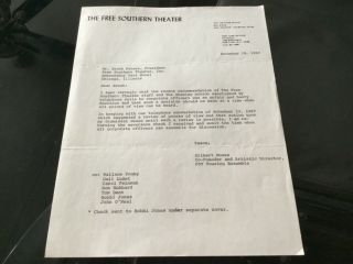 Southern Theater 1969 Co - Founder Gilbert Moses Letter Refusing Termination