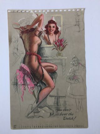 K.  O.  Munson - Oct 1946 " Girls Of The World " Sketchbook Pin - Up Calendar Page