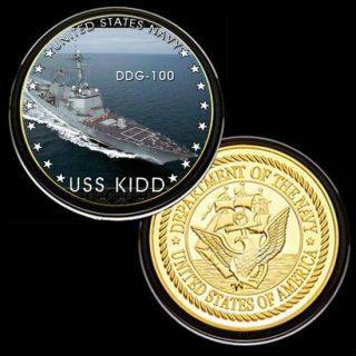 U.  S.  United States Navy | Uss Kidd Ddg - 100 | Military Gold Plated Challenge Coin