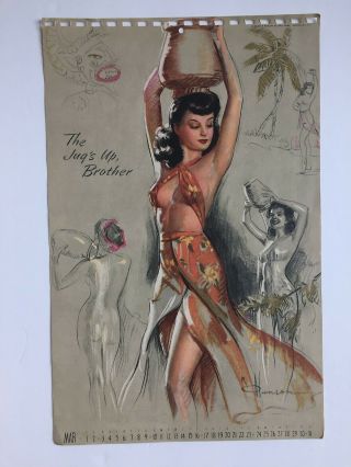 K.  O.  Munson - Mar 1946 " Girls Of The World " Sketchbook Pin - Up Calendar Page