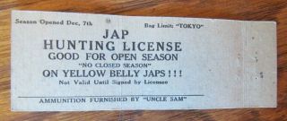 Wwii Patriotic: Jap Hunting License (authorized By Uncle Sam) (los Angeles) - G16