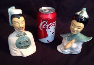 Pair Vintage Mid - Century 1950 ' s Ceramic Porcelain Chinese Asian Figurines Busts 2
