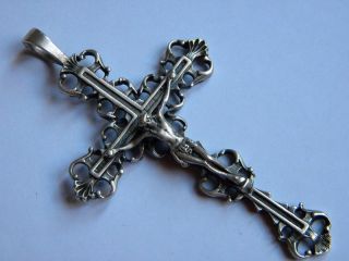 Antique Gorgeous Sterling Silver Cross Pendant Open Work Ornate