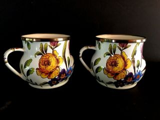 Mackenzie - Childs White - Flower Market - Enamel Coffee Mug Tea Cup (set Of 2)