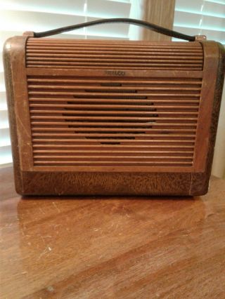 Vtg Philco Model 46 - 350 Wood Roll Top And Leather Tube Radio Portable & Plug In